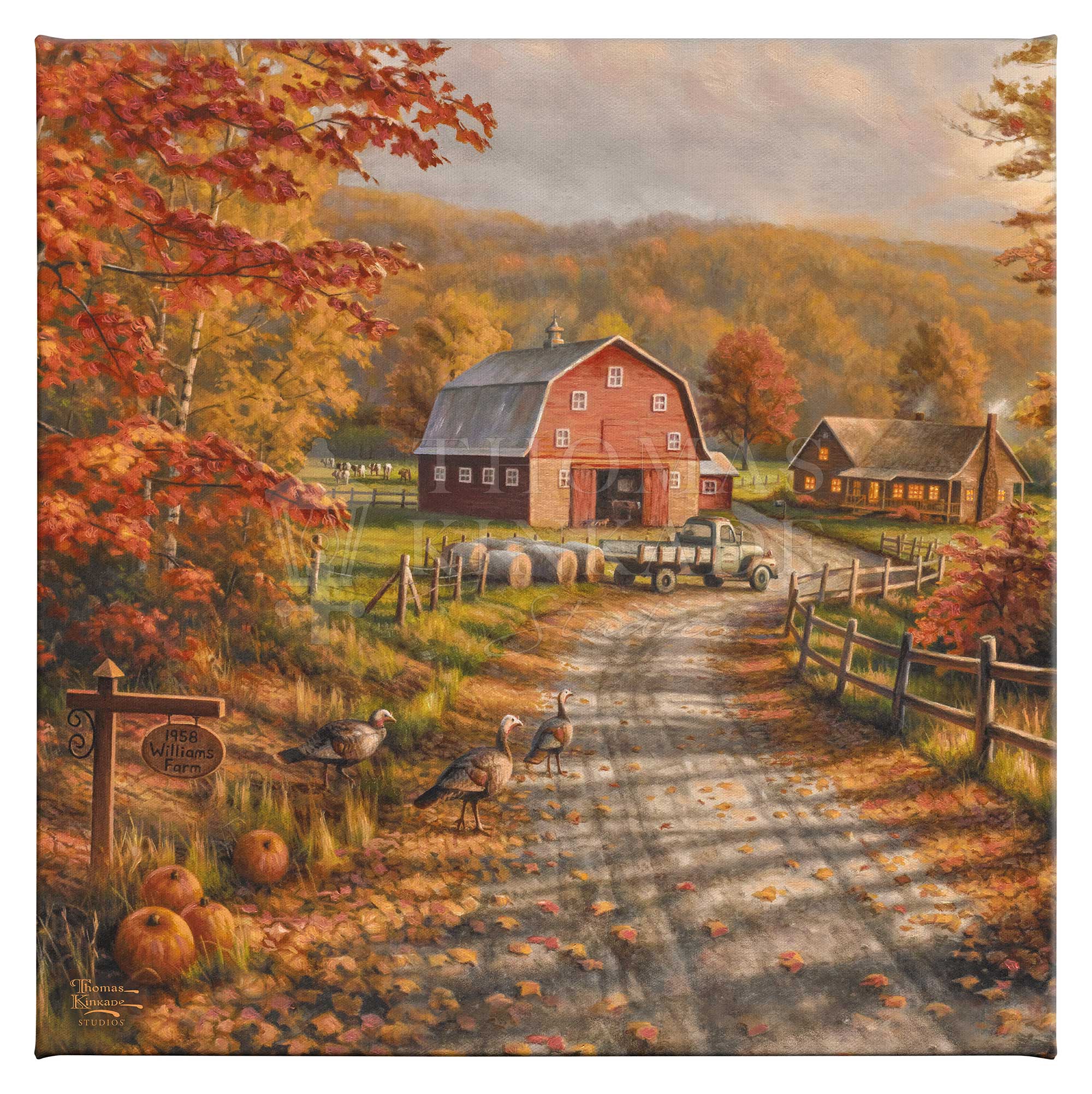 Thomas Kinkade Christmas Lodge 14 x 14 Gallery Wrapped Canvas