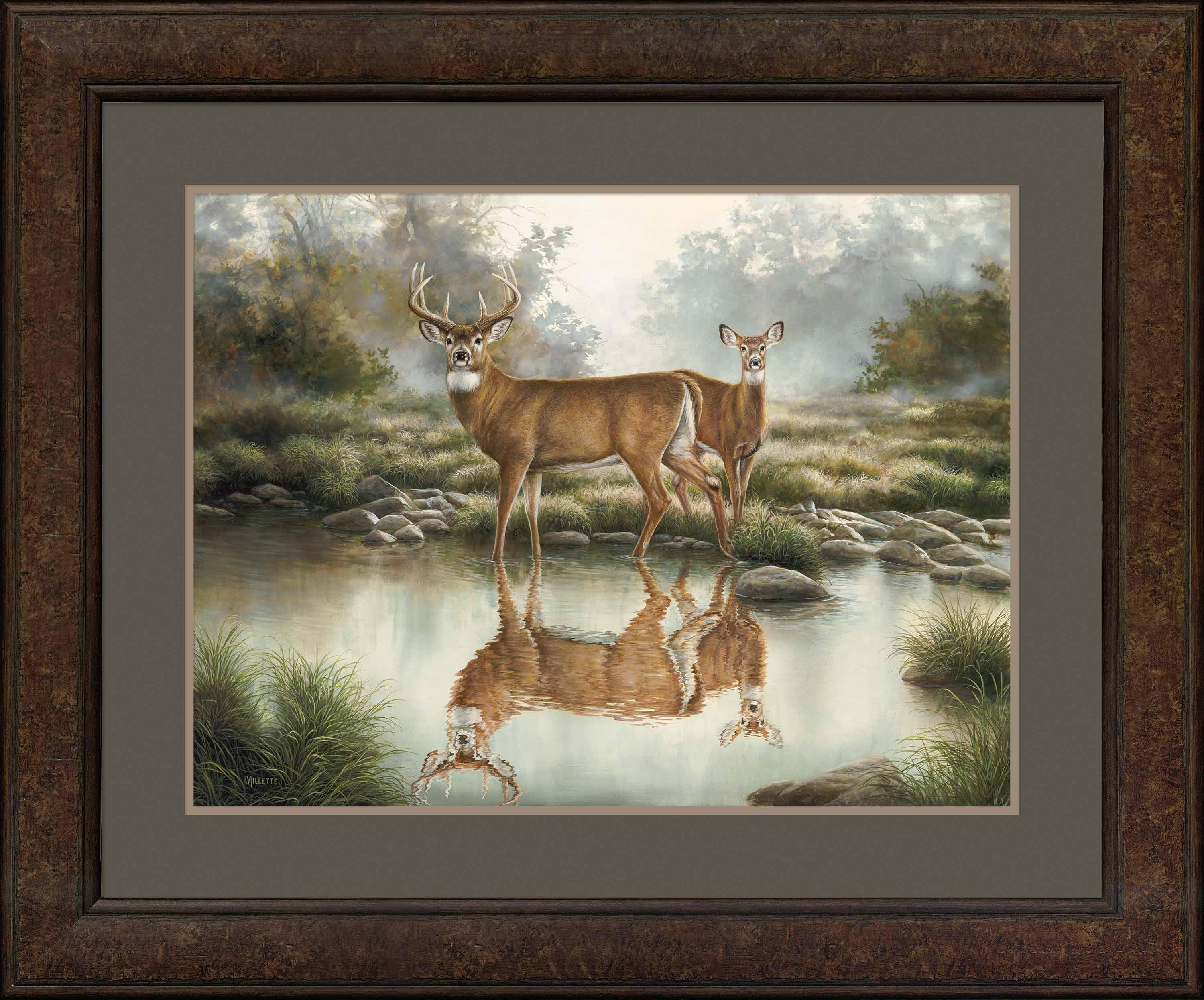 Wildlife Experience  Summer Shadows  Whitetail Deer Doe & Fawn 24x36  Canvas Wrap - Artist Rosemary Millette