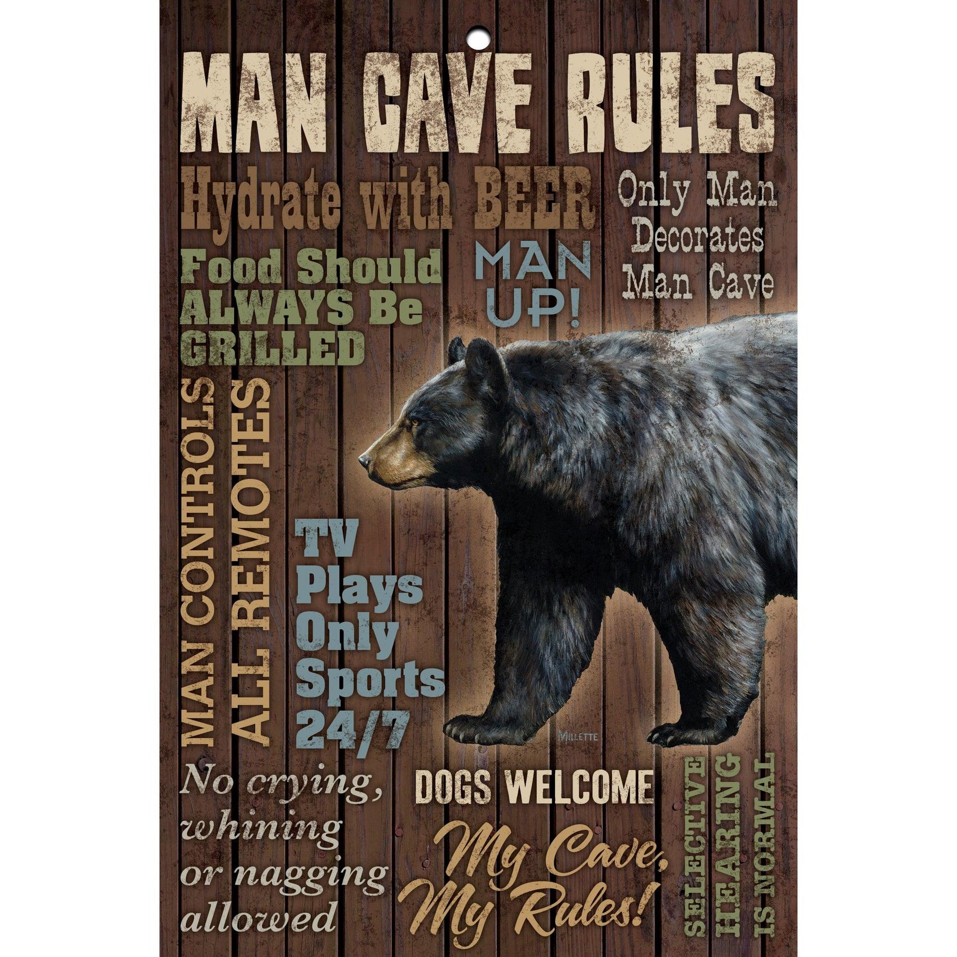 Man Cave Rules 8" x 12" Wood Sign - Wild Wings