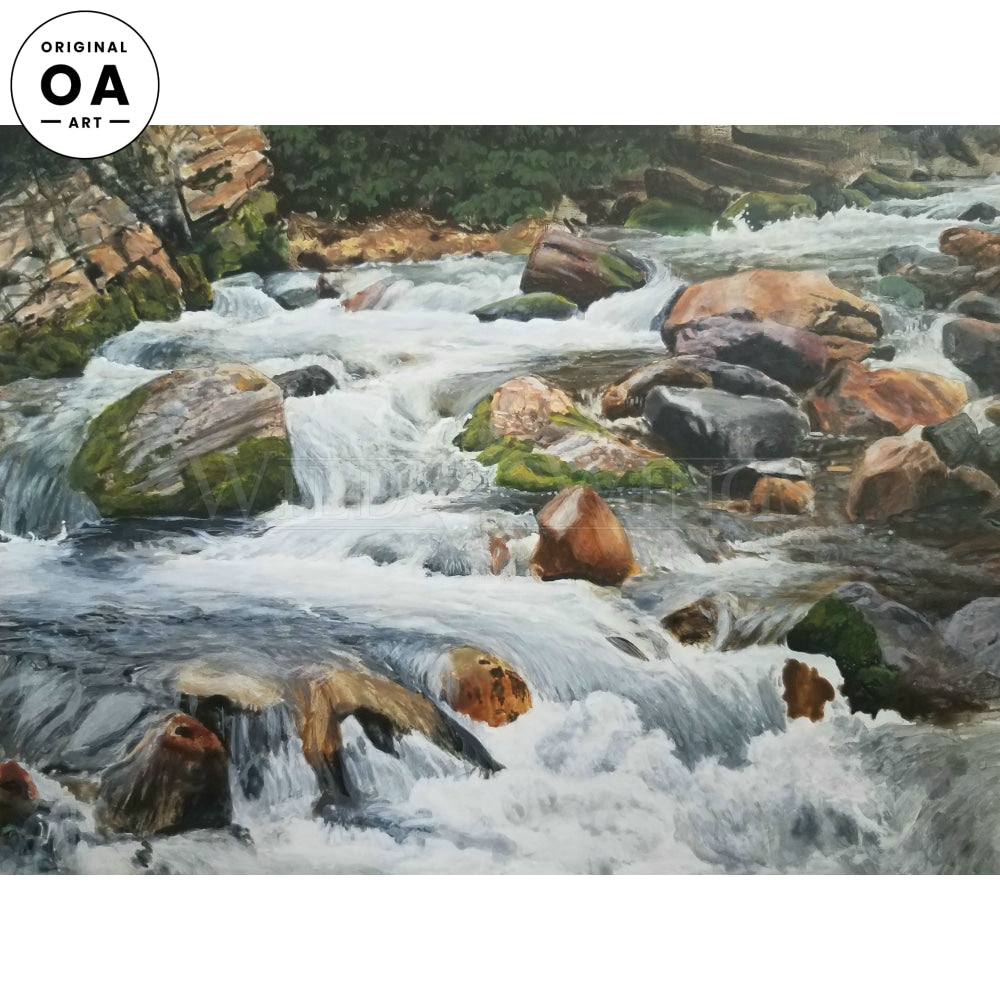 How To Paint Detailed Rocks and Rushing Water on River in Acrylics 