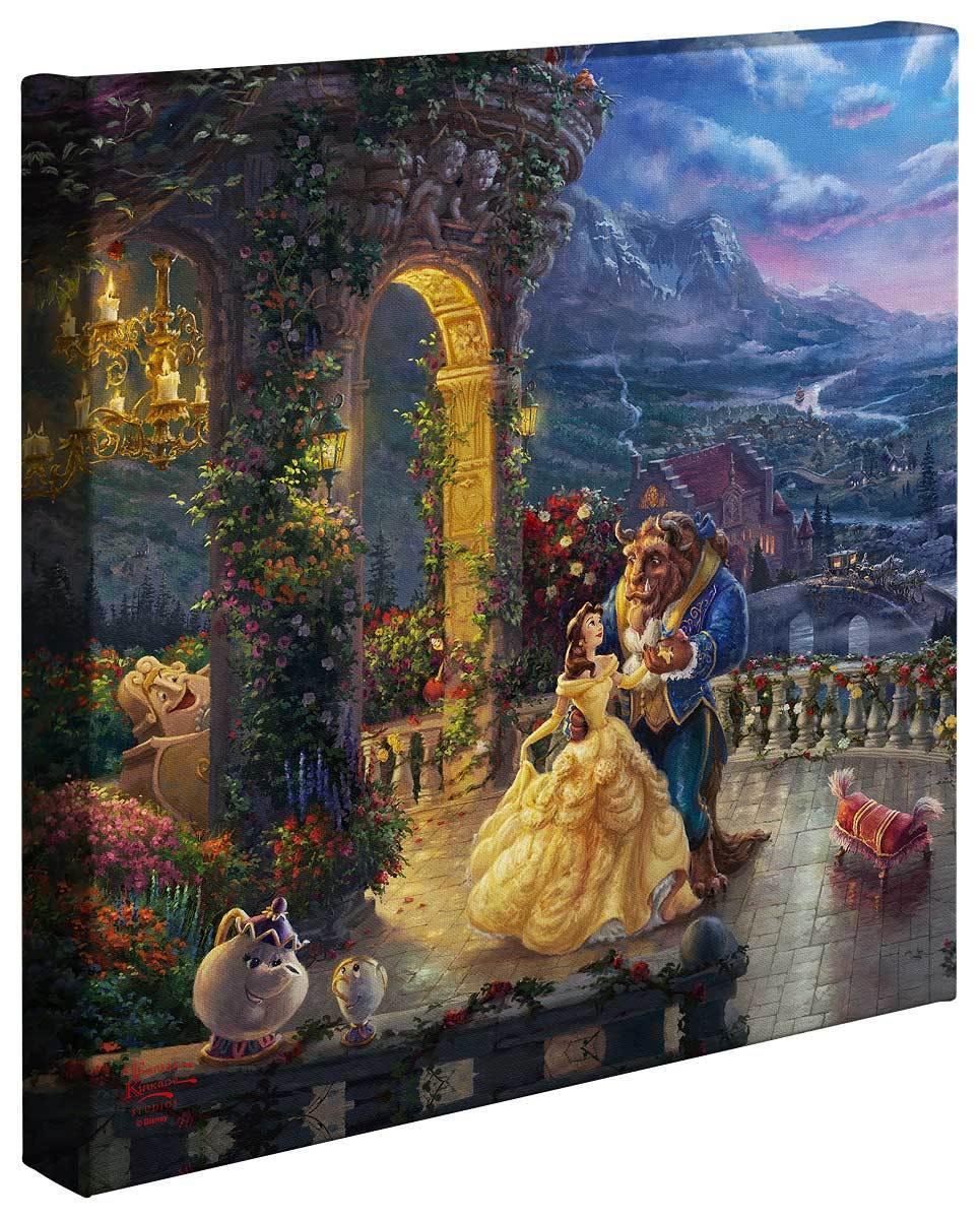 Thomas Kinkade Studios Beauty and The Beast Dancing in The Moonlight 14 x 14 Gallery Wrapped Canvas