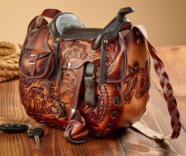 Wild Wings - Tooled Leather Saddle Handbag