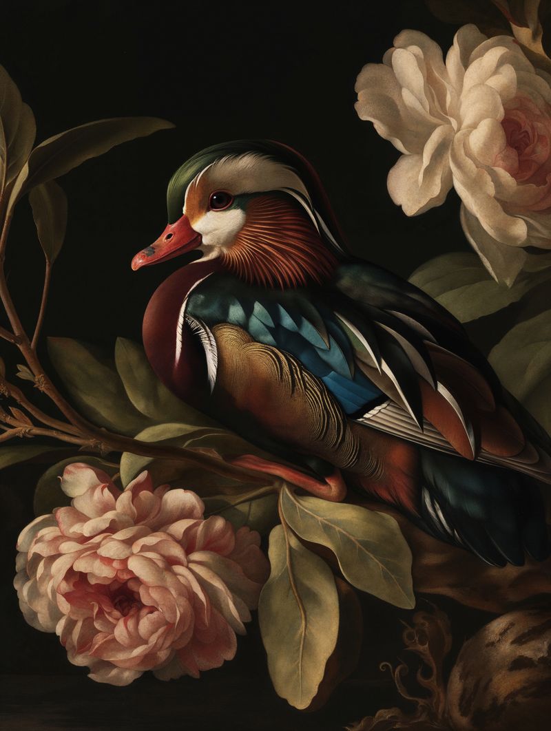 Opulent Harmony - Wood Duck with Blossoms