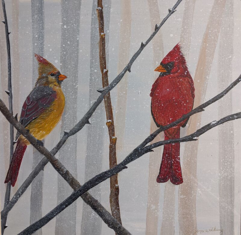 Cardinal Couple in Trees by Joyce Wilking