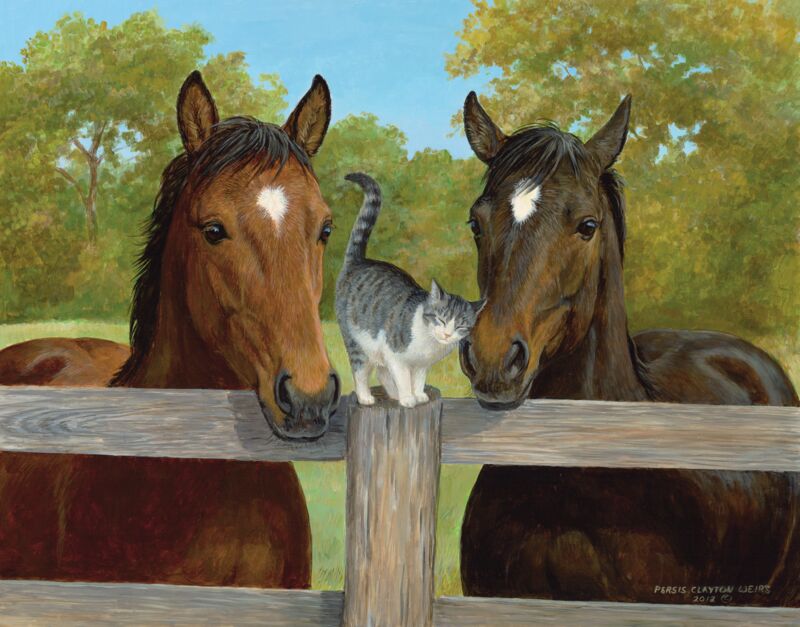 Fillies & Friend—Horses & Cat by Persis Clayton Weirs