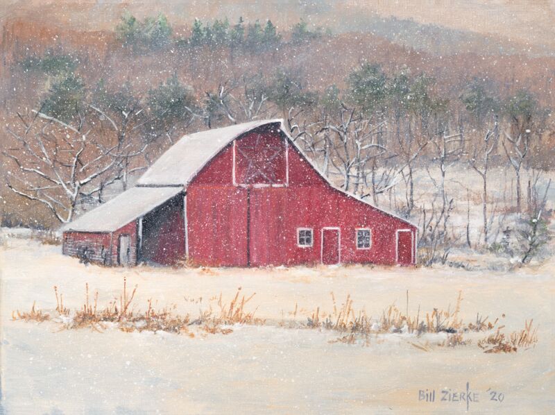 Flurries—Red Barn with Snow by Bill Zierke