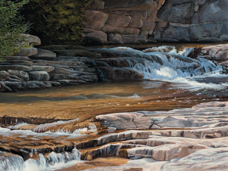 Golden Waters—Waterfall on Rocks by Peter Mathios