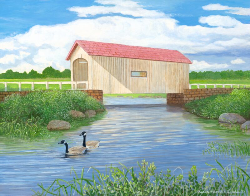 Good Pasture—Covered Bridge & Geese by Susan Knowles-Jordan