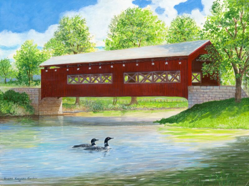 Green Lake—Covered Bridge & Loons by Susan Knowles-Jordan