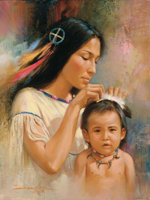 Indian Maiden & Child by Russ Docken