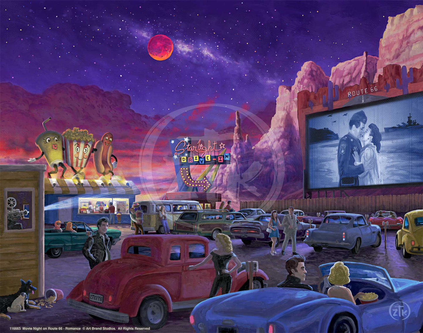 Movie Night on Route 66 - Romance -  Art Prints