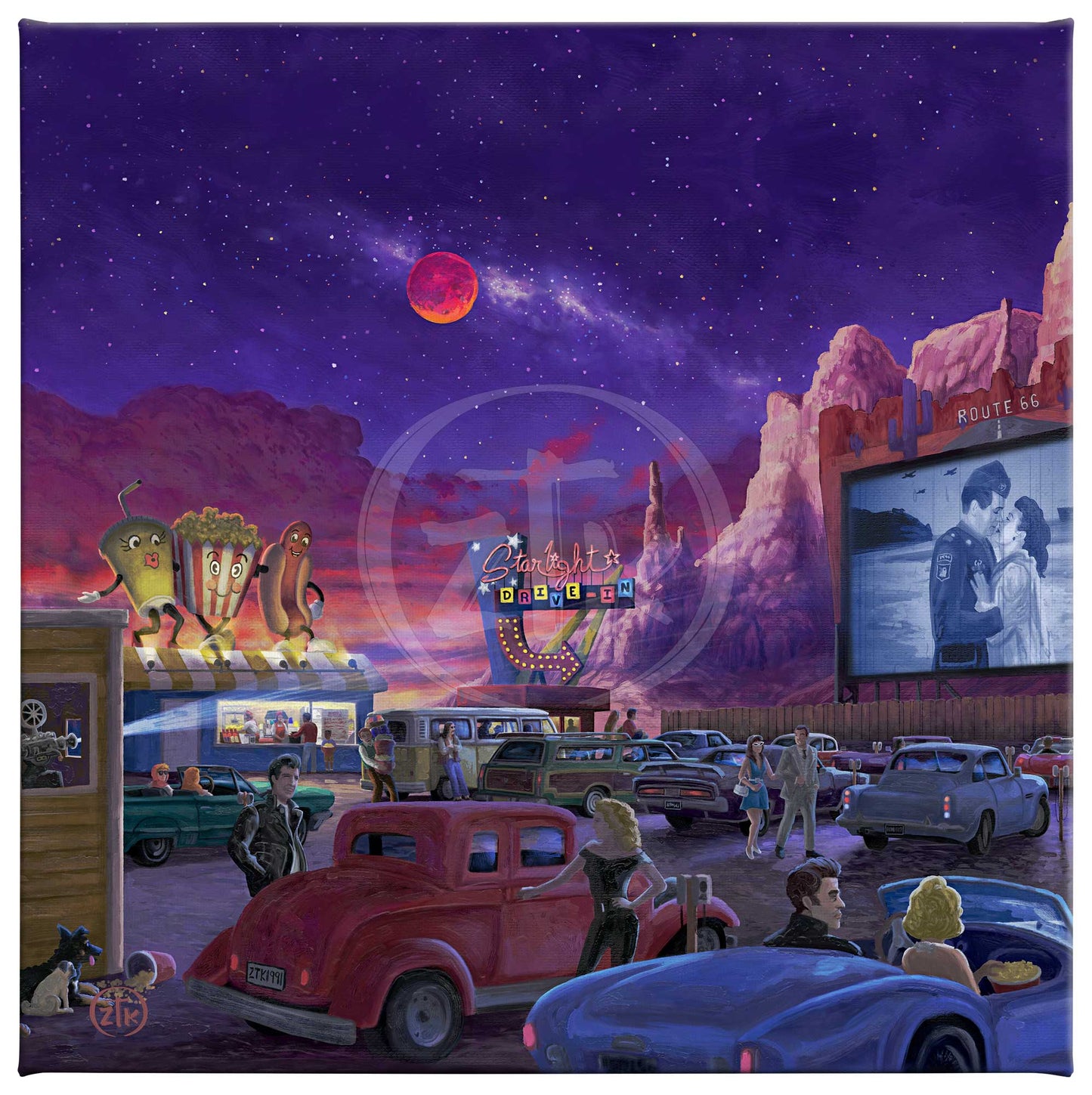 Movie Night on Route 66 - Romance - 14" x 14" Gallery Wrapped Canvas