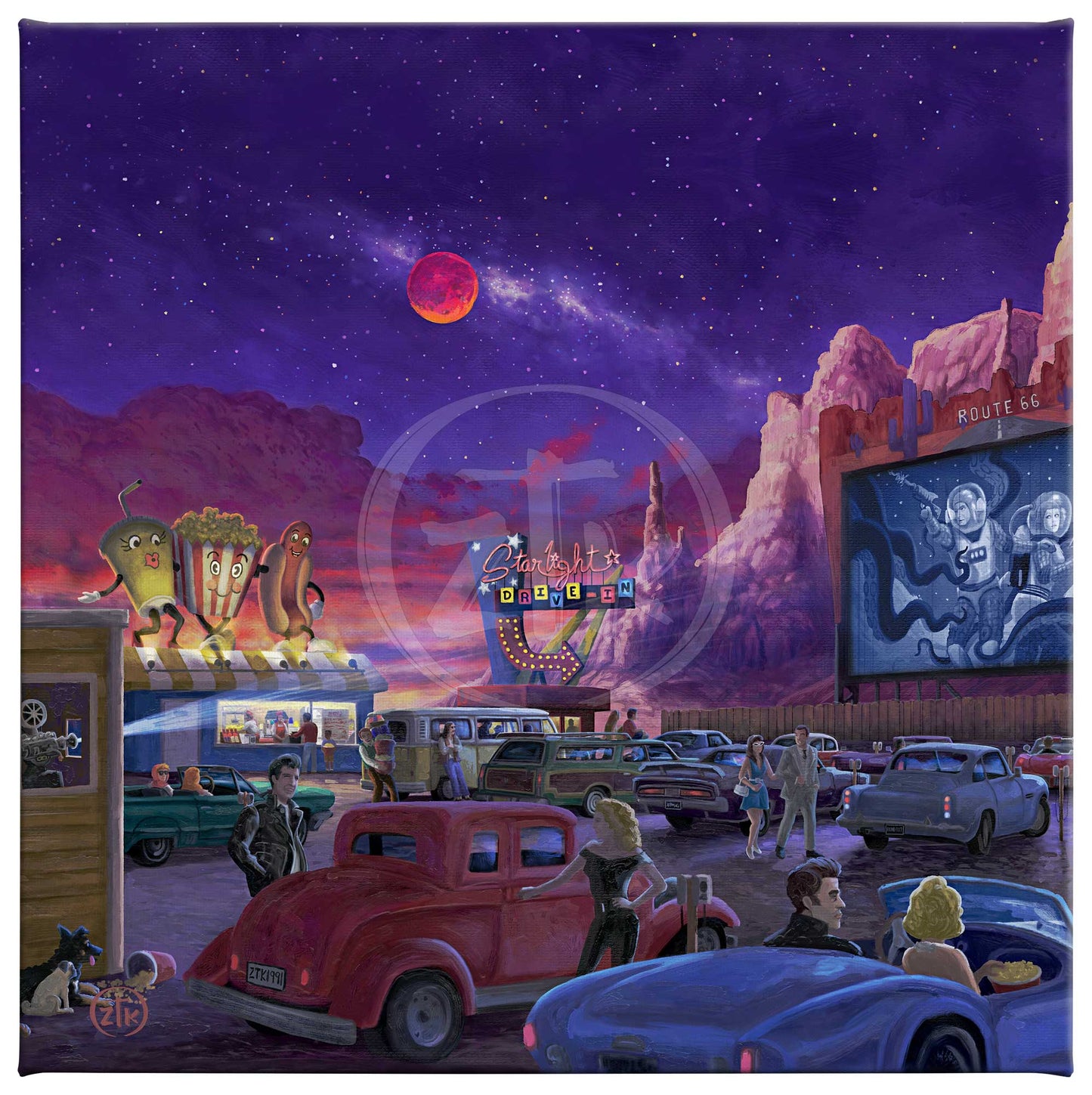 Movie Night on Route 66 - Thriller - 14" x 14" Gallery Wrapped Canvas