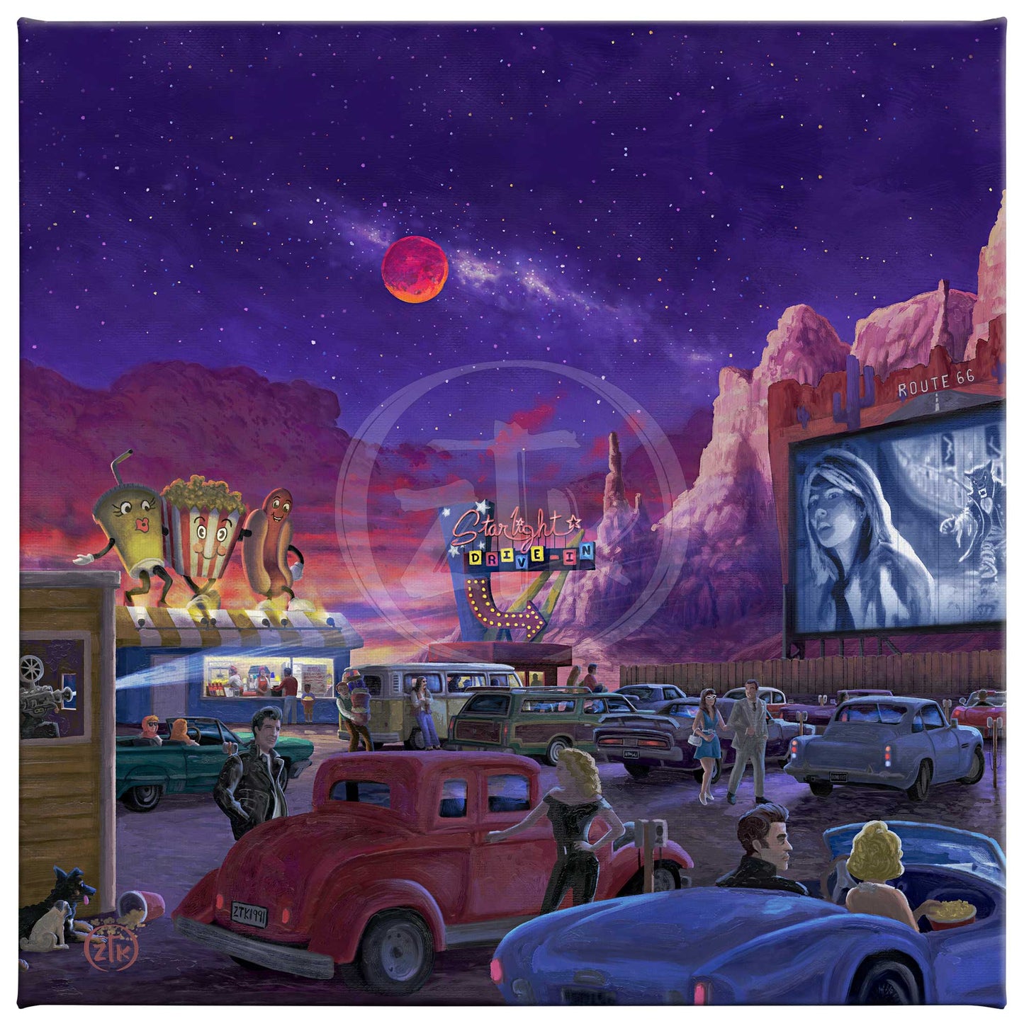 Movie Night on Route 66 - Screams - 14" x 14" Gallery Wrapped Canvas