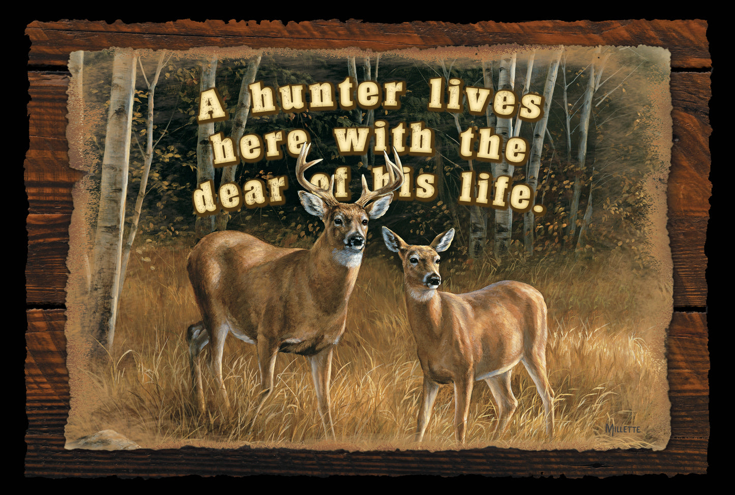 A Hunter Lives Here - Whitetail Deer - 8" x 12" Wood Sign