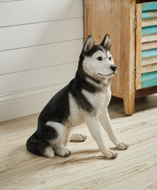 LG SIBERIAN HUSKY DOG SITTING SCULPTURE