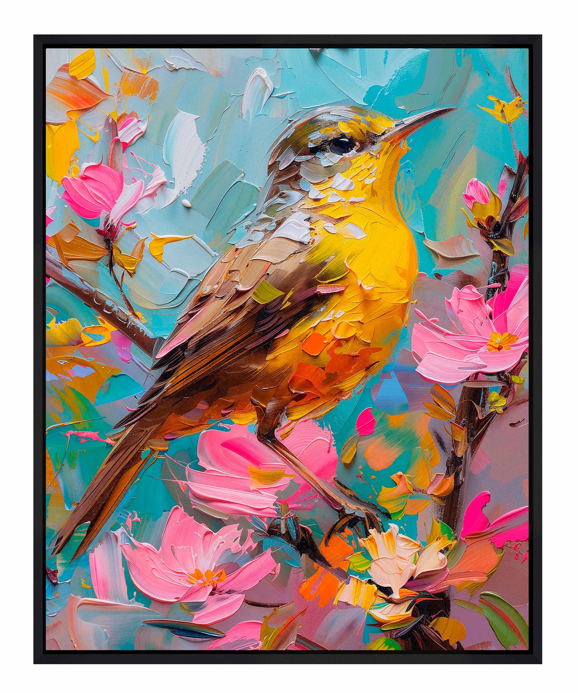 173472_FCW Spring Symphony - Warbler Among Blossoms   16X20 Black Framed Gallery Wrap Canvas.jpg