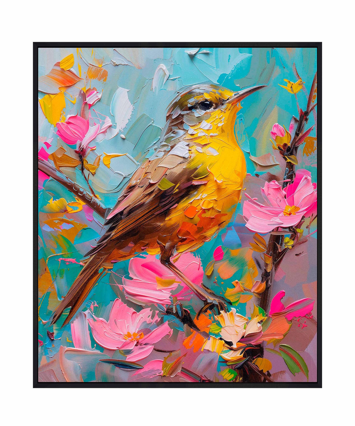 173473_FCW Spring Symphony - Warbler Among Blossoms   20X24 Black Framed Gallery Wrap Canvas.jpg