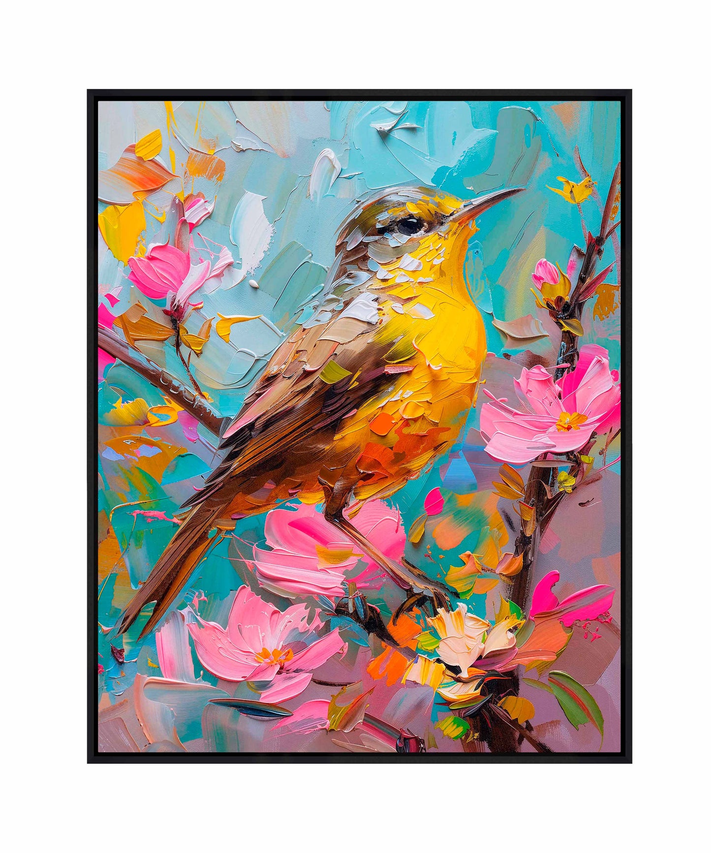 173474_FCW Spring Symphony - Warbler Among Blossoms   24X30 Framed Gallery Wrap Canvas Black.jpg