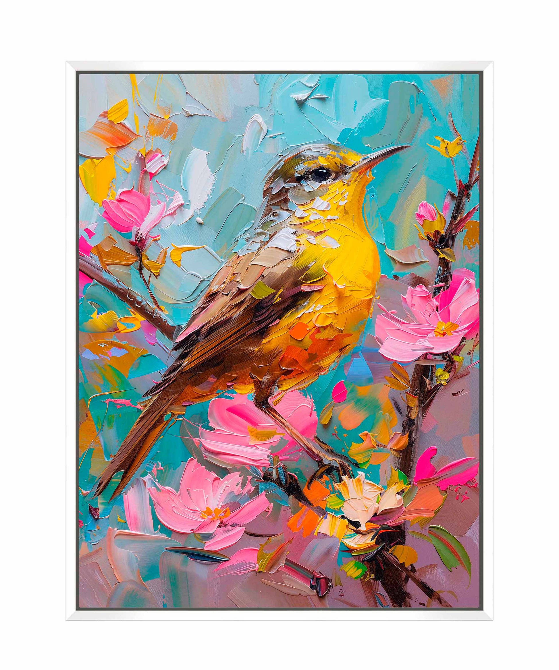 173475_FCW Spring Symphony - Warbler Among Blossoms   9X12 White Framed Gallery Wrap Canvas.jpg