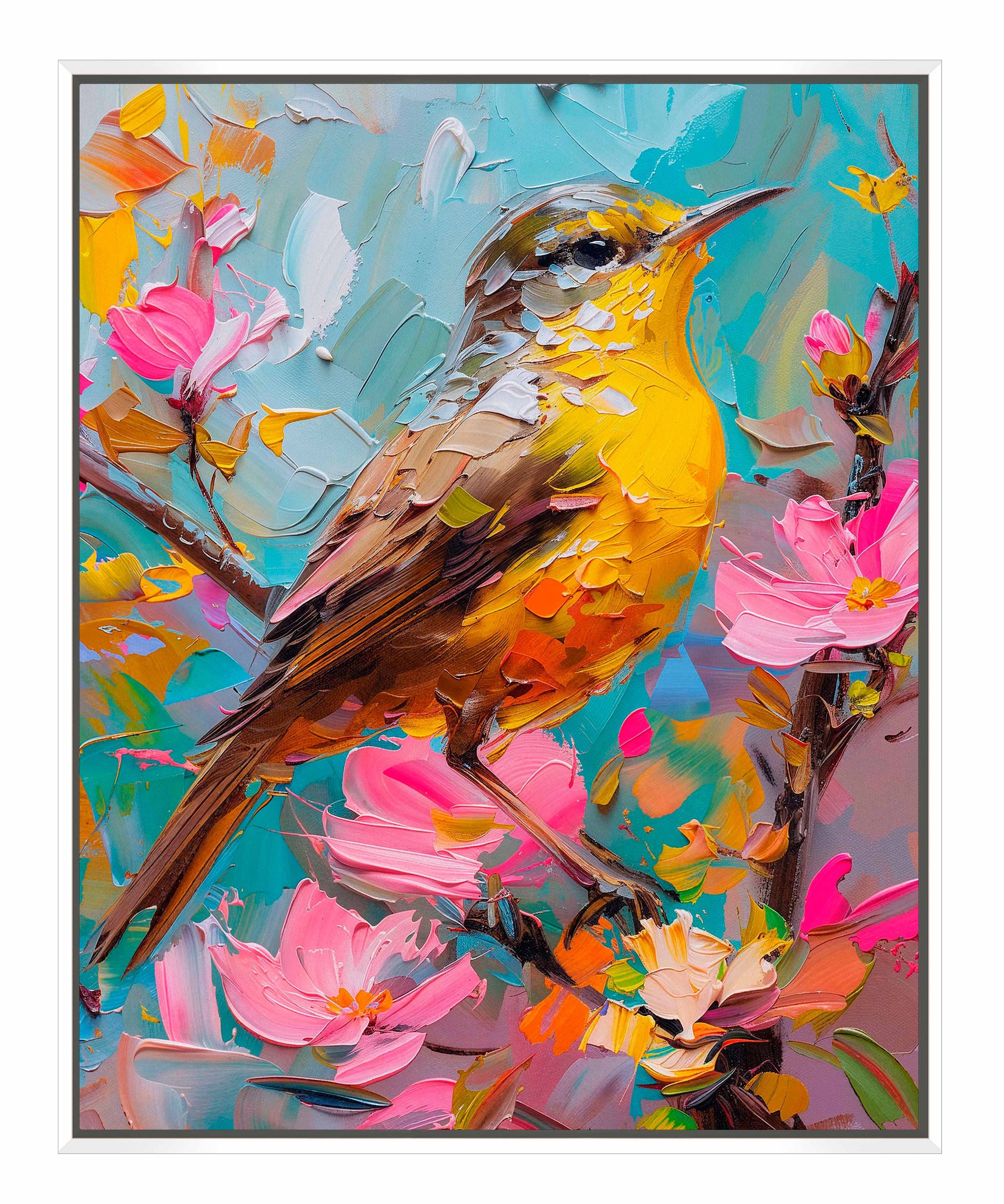 173476_FCW Spring Symphony - Warbler Among Blossoms   16X20 White Framed Gallery Wrap Canvas.jpg