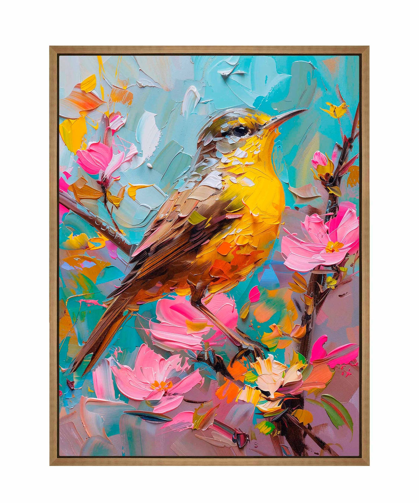 173479_FCW Spring Symphony - Warbler Among Blossoms  9X12 Teakwood Framed Gallery Wrap Canvas.jpg