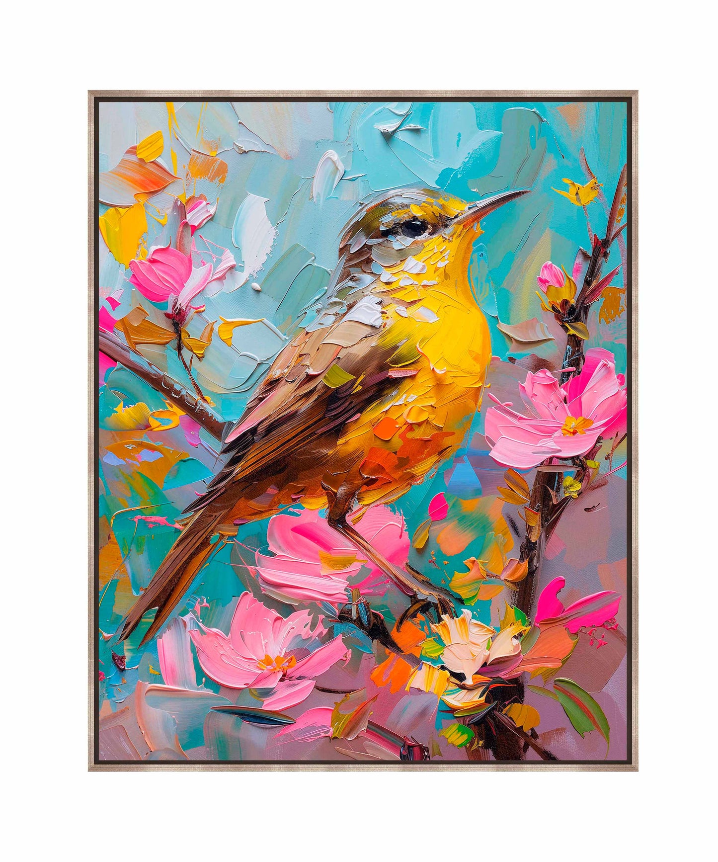 173502_FCW Spring Symphony - Warbler Among Blossoms   24X30 Champagne Framed Gallery Wrap Canvas.jpg