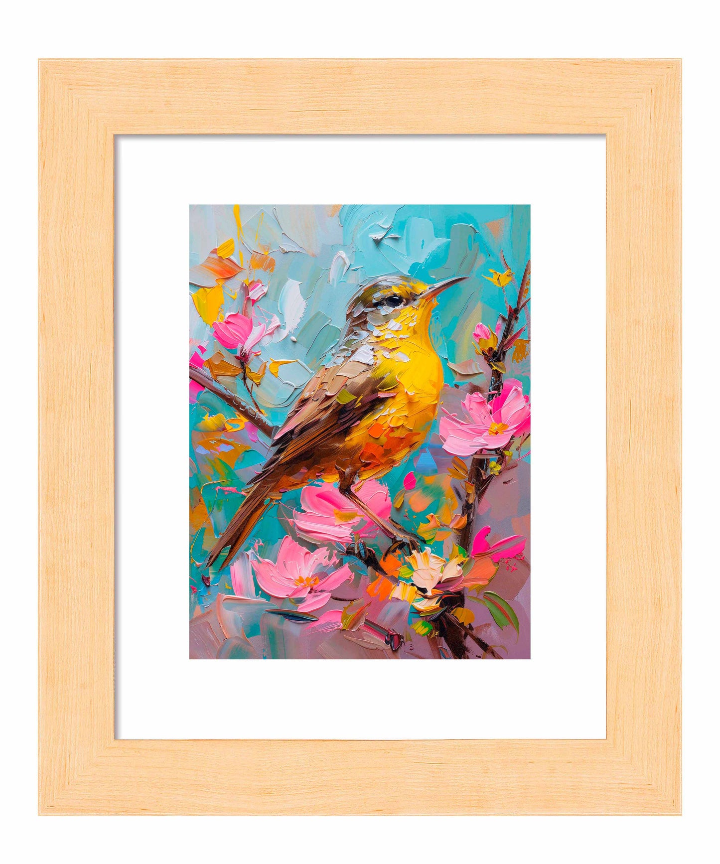 173519_FRA Spring Symphony - Warbler Among Blossoms   9X12  Blonde Maple Framed Paper Print.jpg