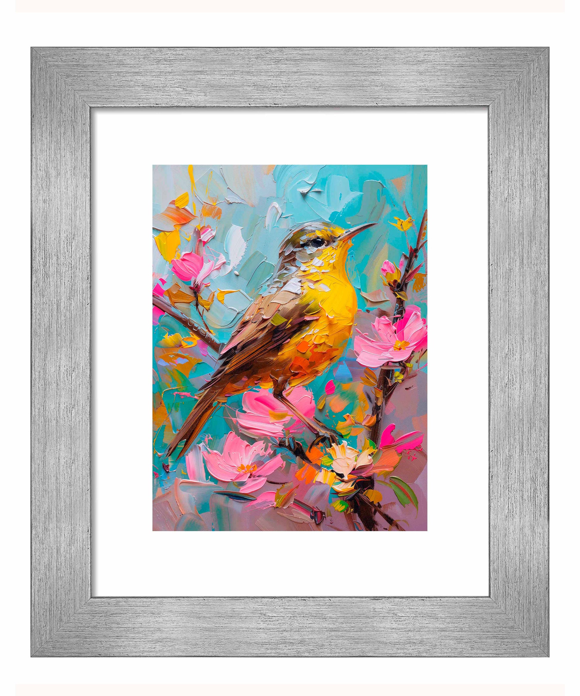 173520_FRA Spring Symphony - Warbler Among Blossoms   9X12 Salerno Silver Framed Paper Print.jpg