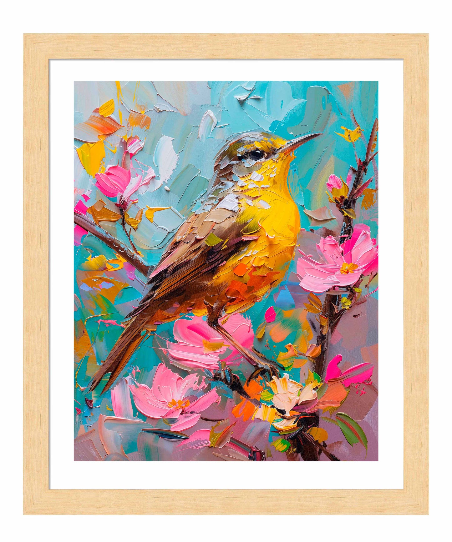 173528_FRA Spring Symphony - Warbler Among Blossoms   24X30  Blonde Maple Framed Paper Print.jpg