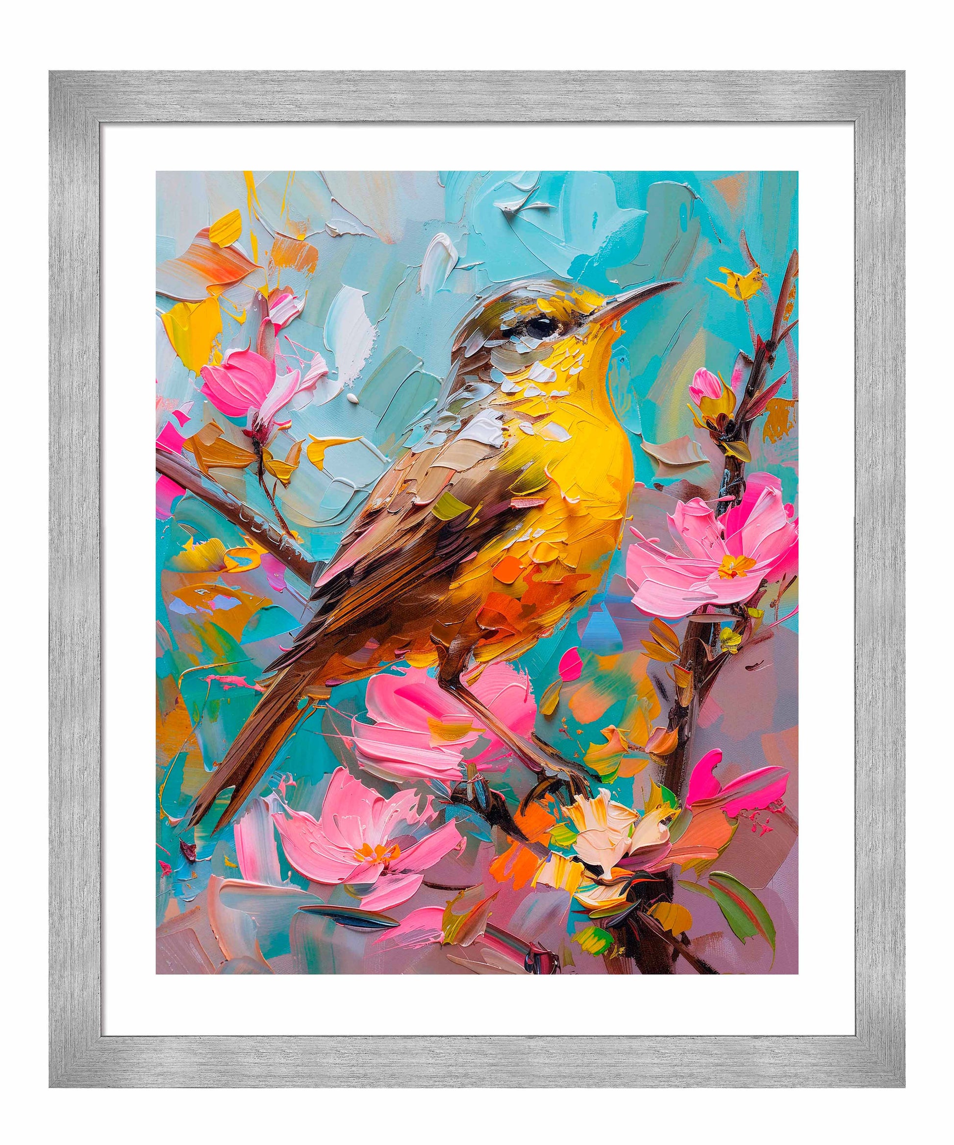 173529_FRA Spring Symphony - Warbler Among Blossoms   24X30 Salerno Silver Framed Paper Print.jpg