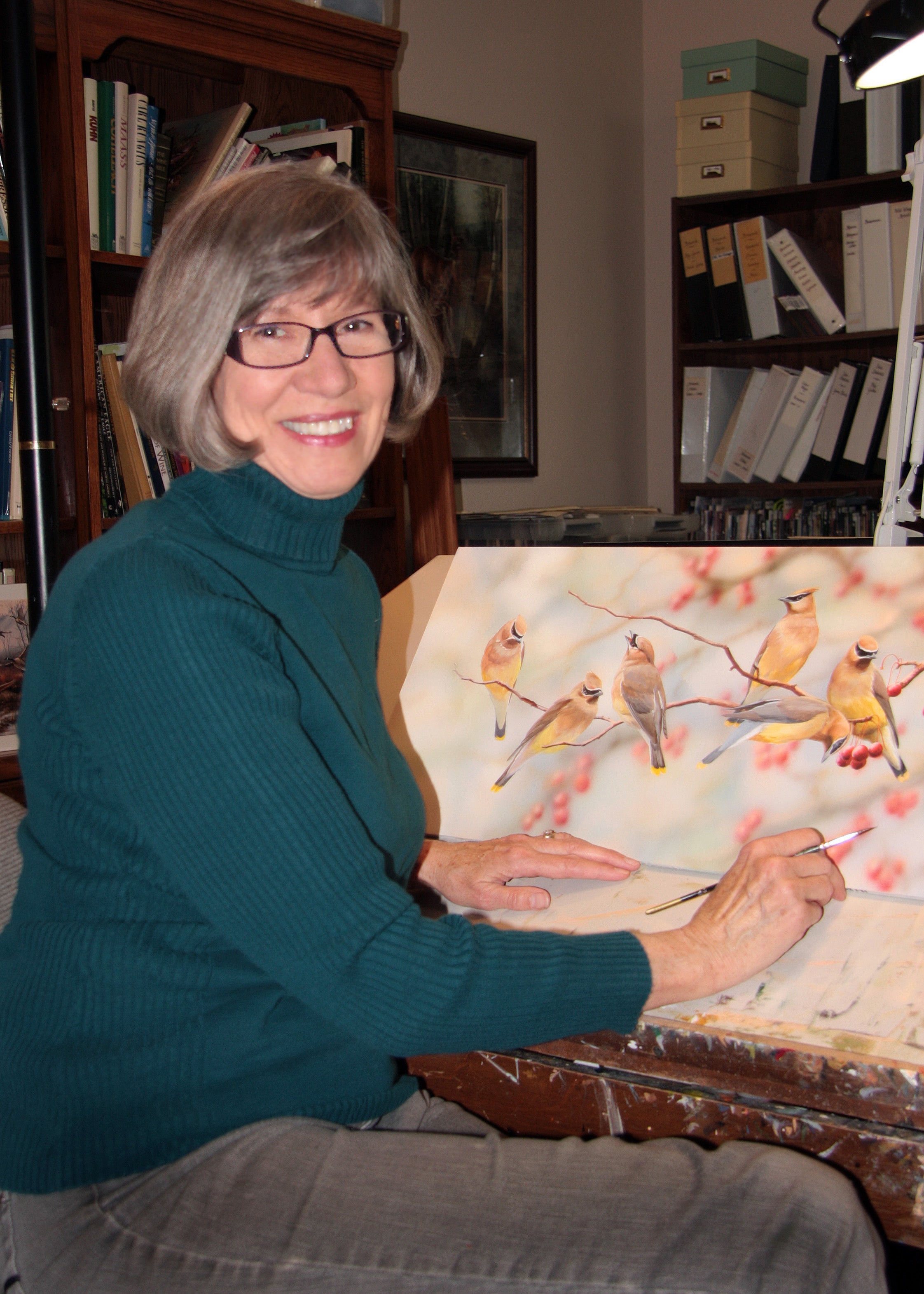 Wild Wings artist Rosemary Millette painting birds.