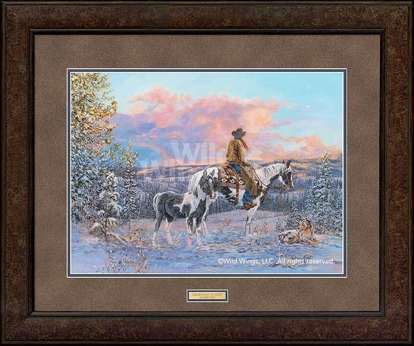 Framed Premium Print Crossing the Ridge - Mule Deer by Rosemary