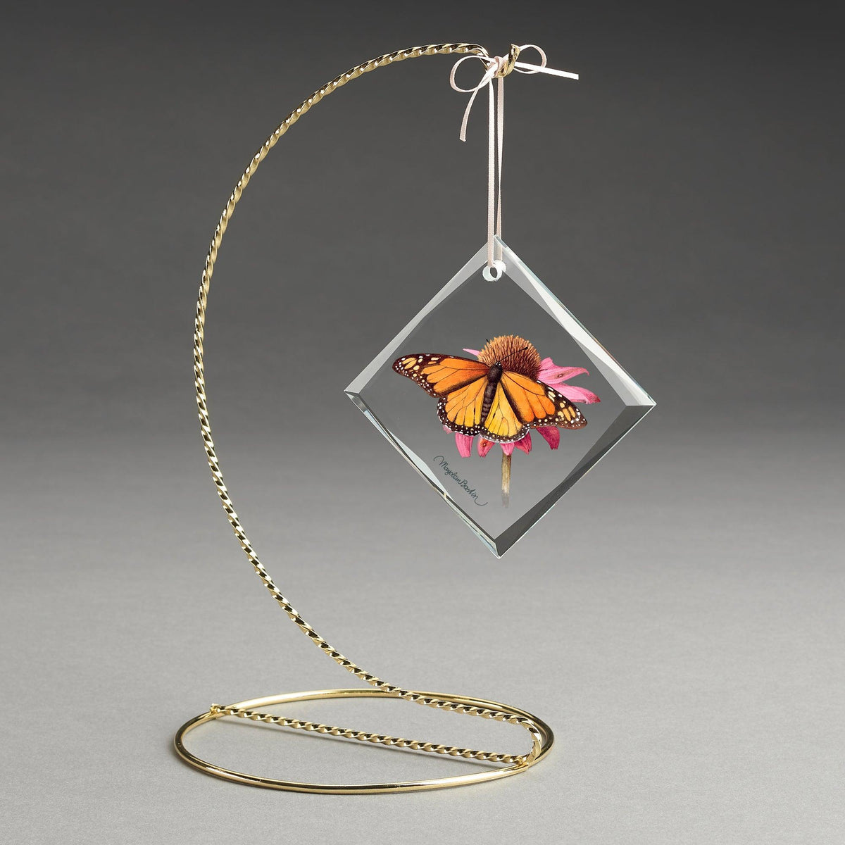 Monarch on Echinacea Diamond-Shape Glass Ornament - Wild Wings