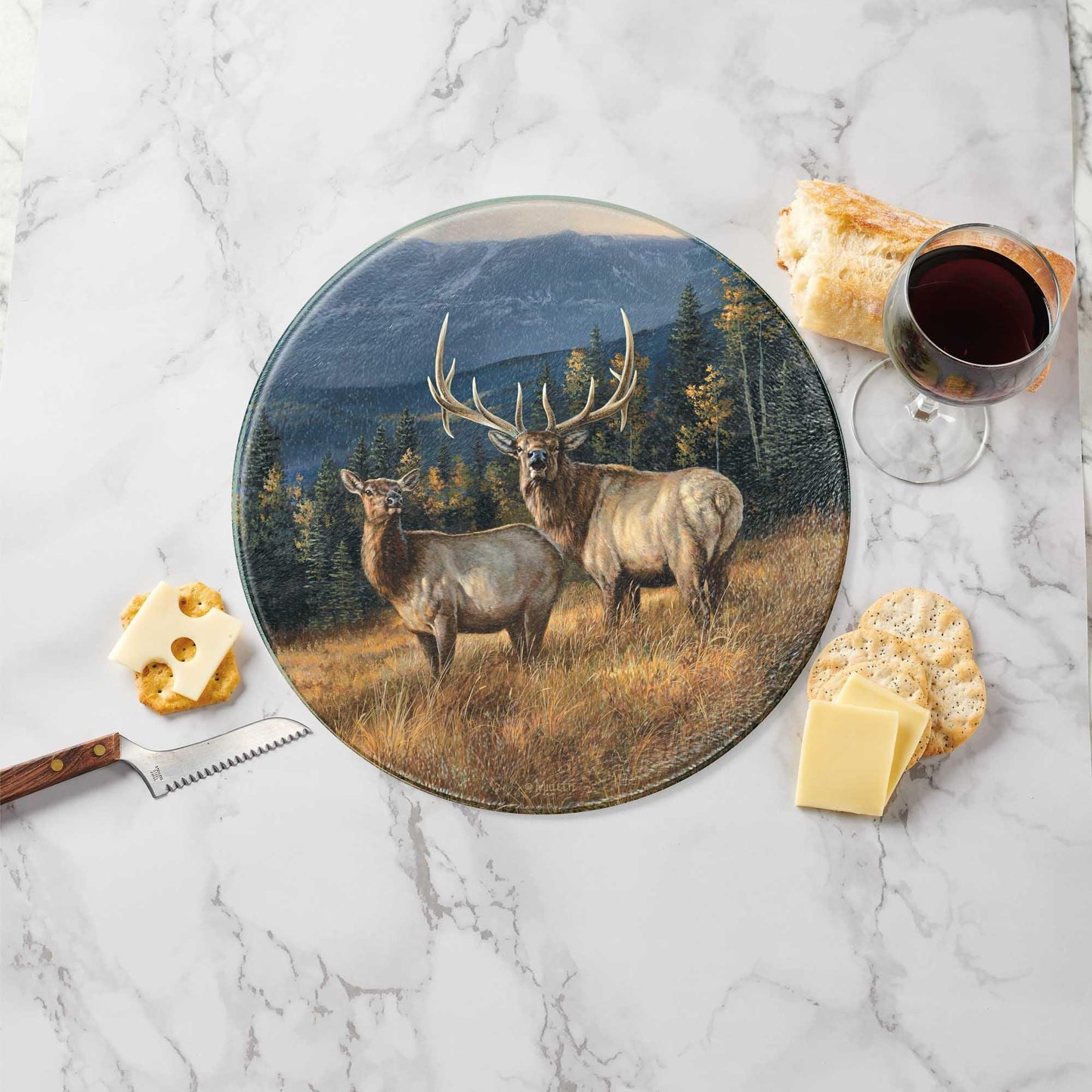 Autumn Gold—Elk Round Cutting Board - Wild Wings