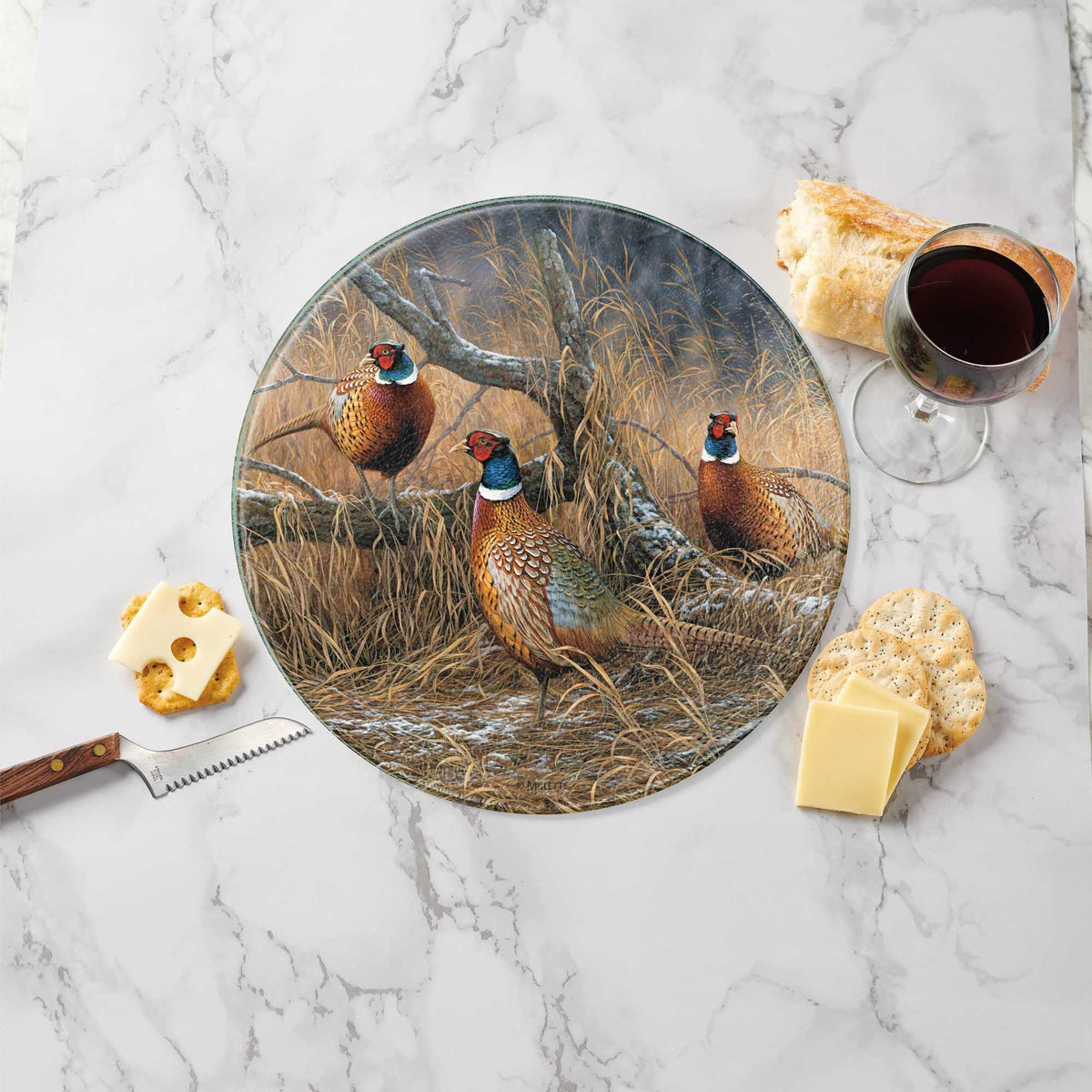 First Dusting—Pheasants Round Cutting Board - Wild Wings