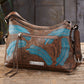 Charcoal Leather with Turquoise Feathers Handbag - Wild Wings