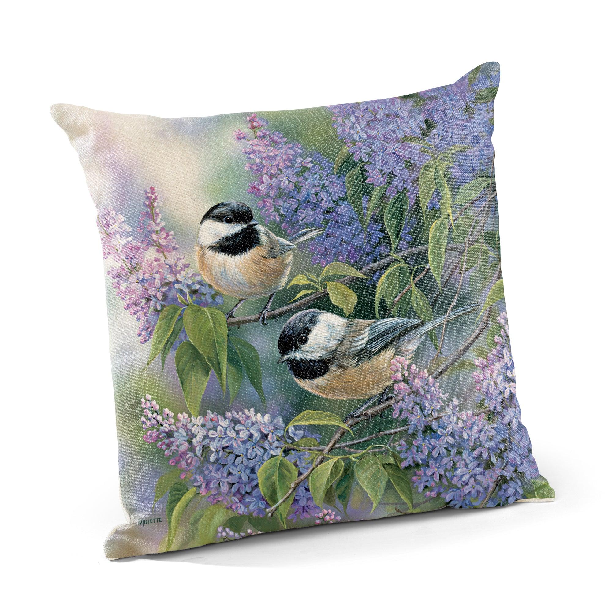 Chickadees & Lilacs 18" Decorative Pillow - Wild Wings