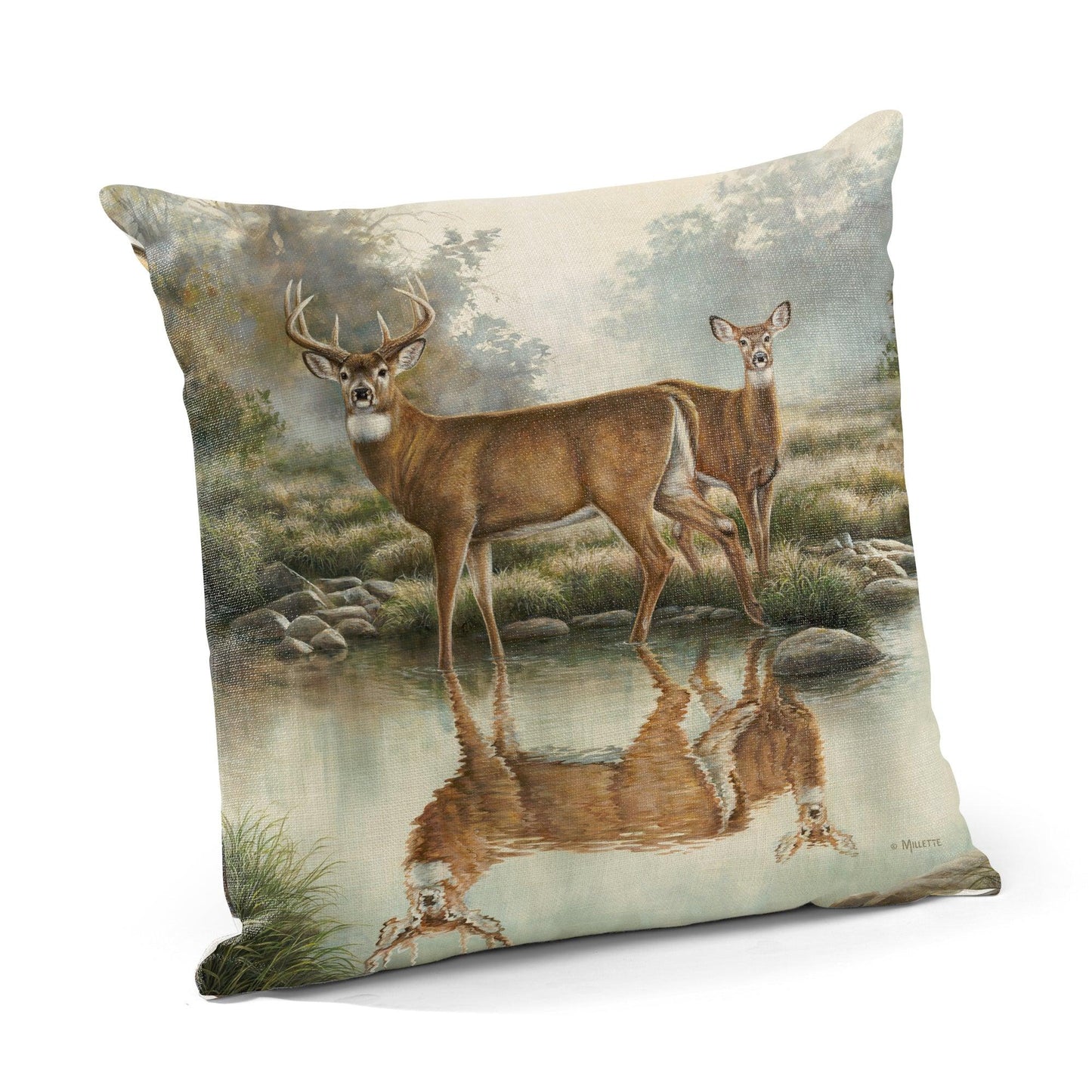 Tranquil Waters - Whitetail Deer 18" Decorative Pillow - Wild Wings