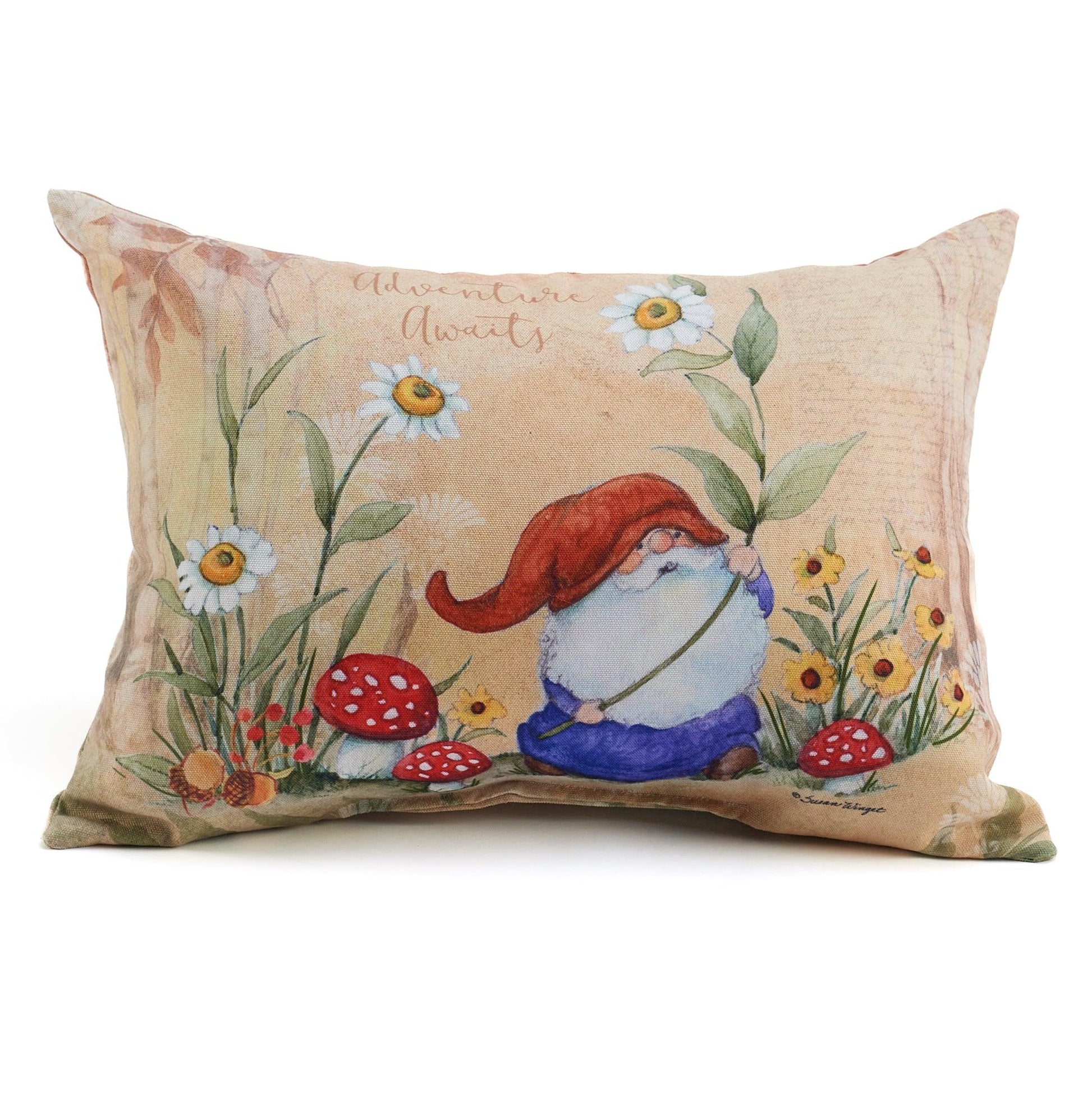 Floral Patch Gnomes Decorative Pillow - Wild Wings