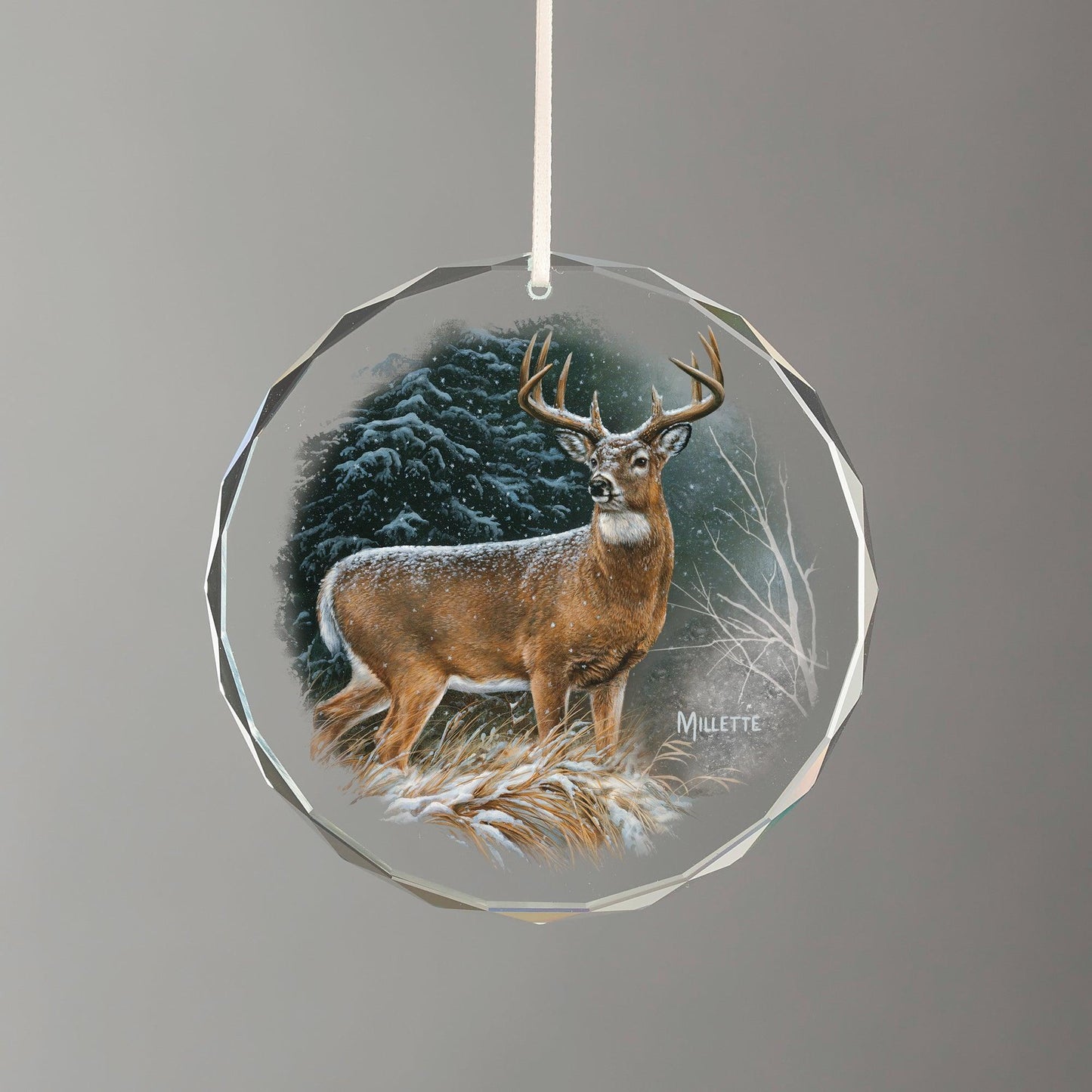 In the Storm - Deer Round Glass Ornament - Wild Wings