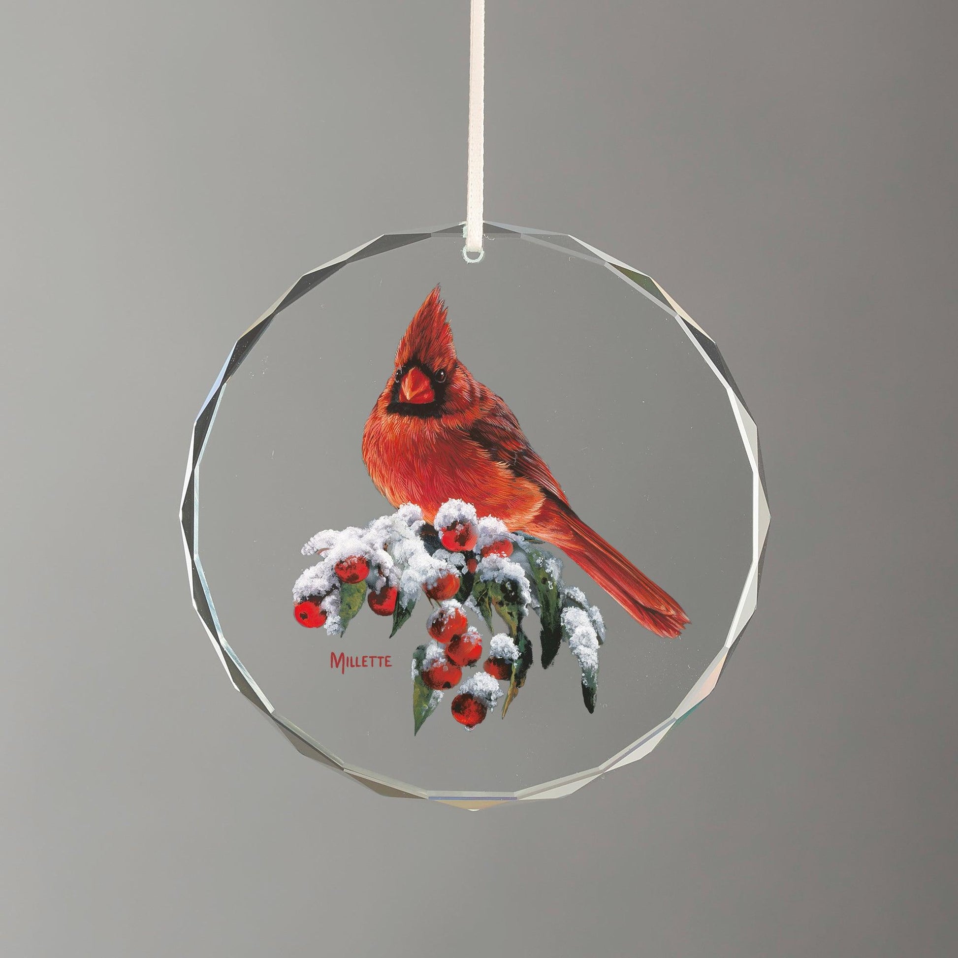 Winter Gems - Cardinal Round Glass Ornament - Wild Wings