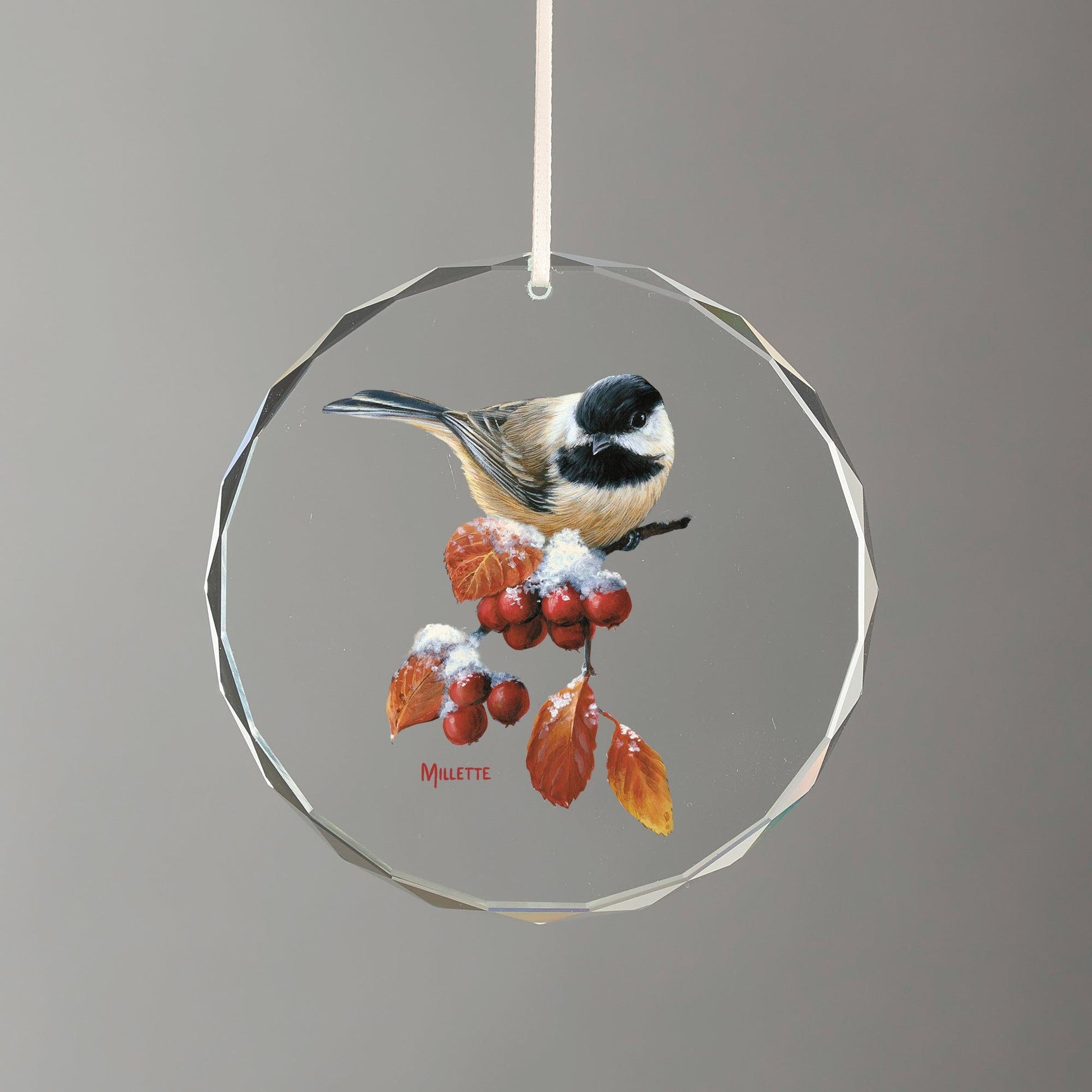 Winter Gems - Chickadee Round Glass Ornament - Wild Wings