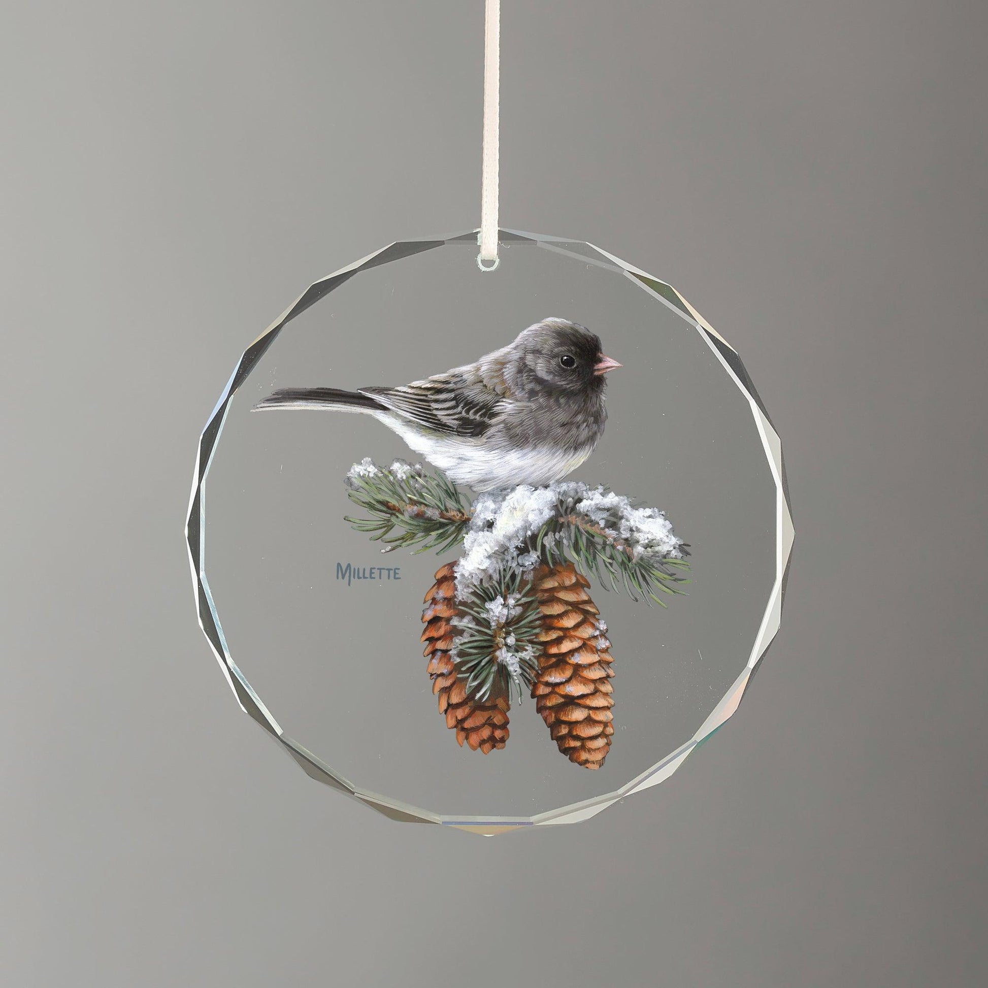 Winter Gems - Junco Round Glass Ornament - Wild Wings