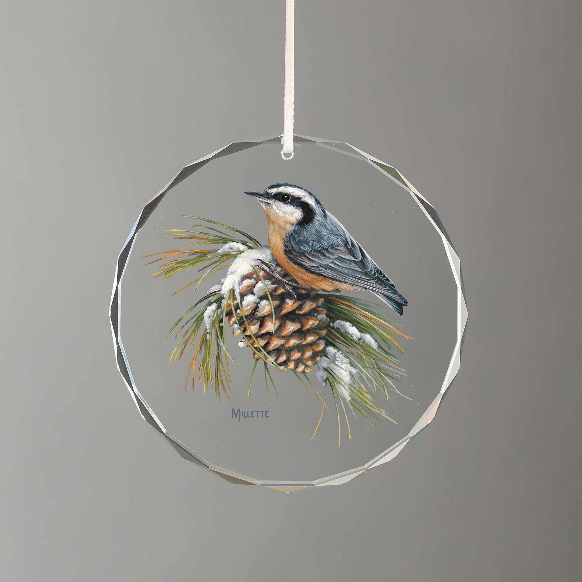 Winter Gems - Nutatch Round Glass Ornament - Wild Wings