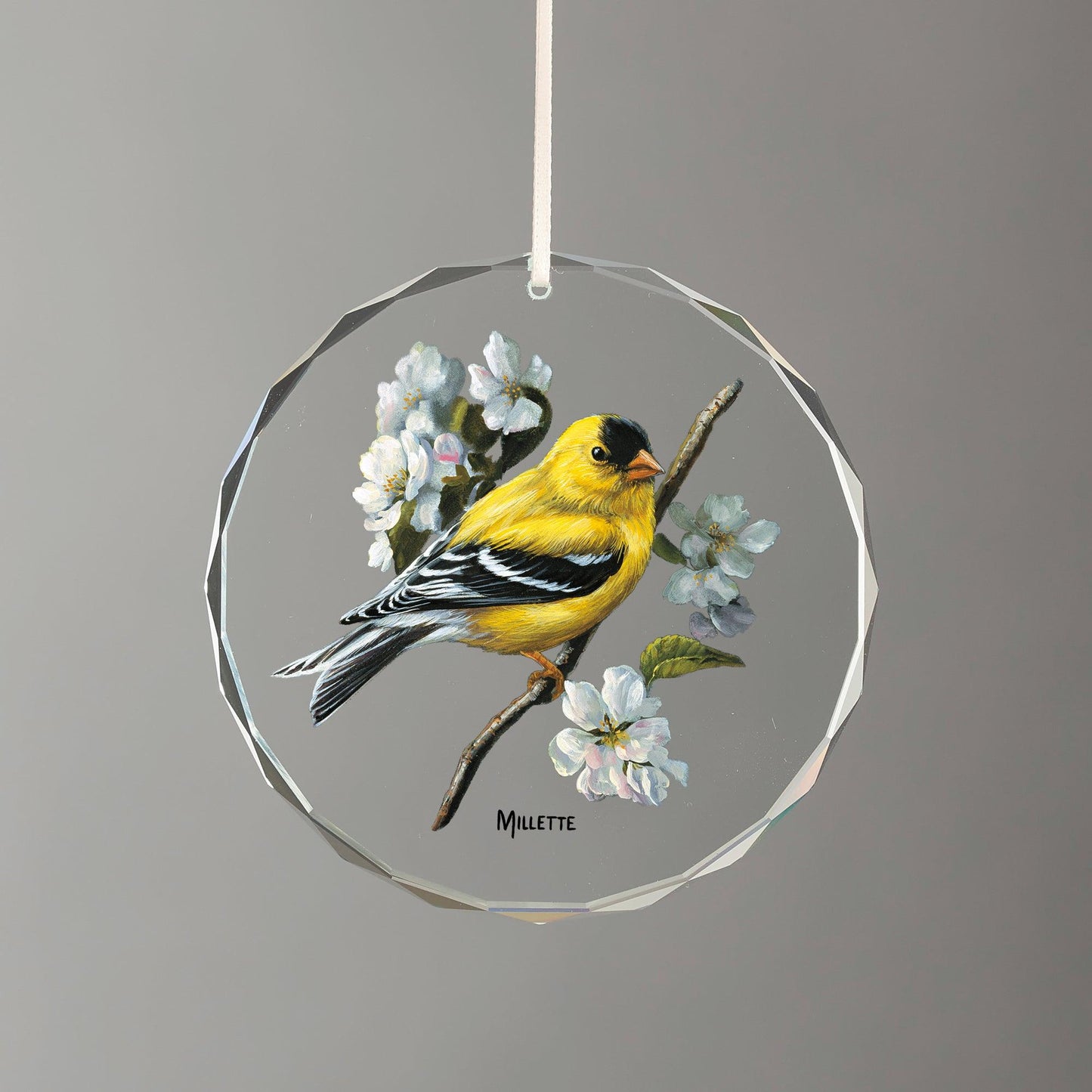 Spring - Goldfinches Round Glass Ornament - Wild Wings