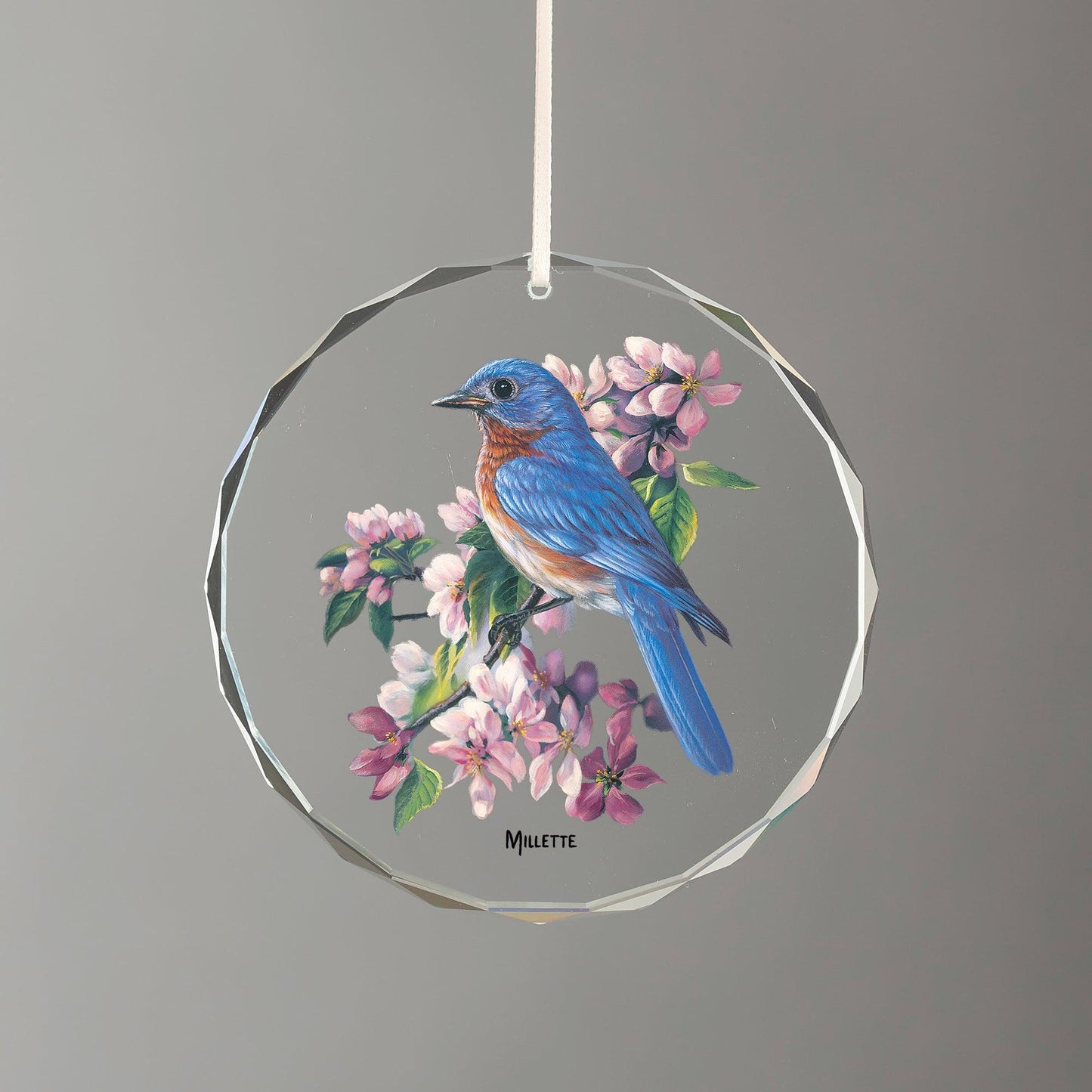 Springtime Jewels - Bluebird Round Glass Ornament - Wild Wings