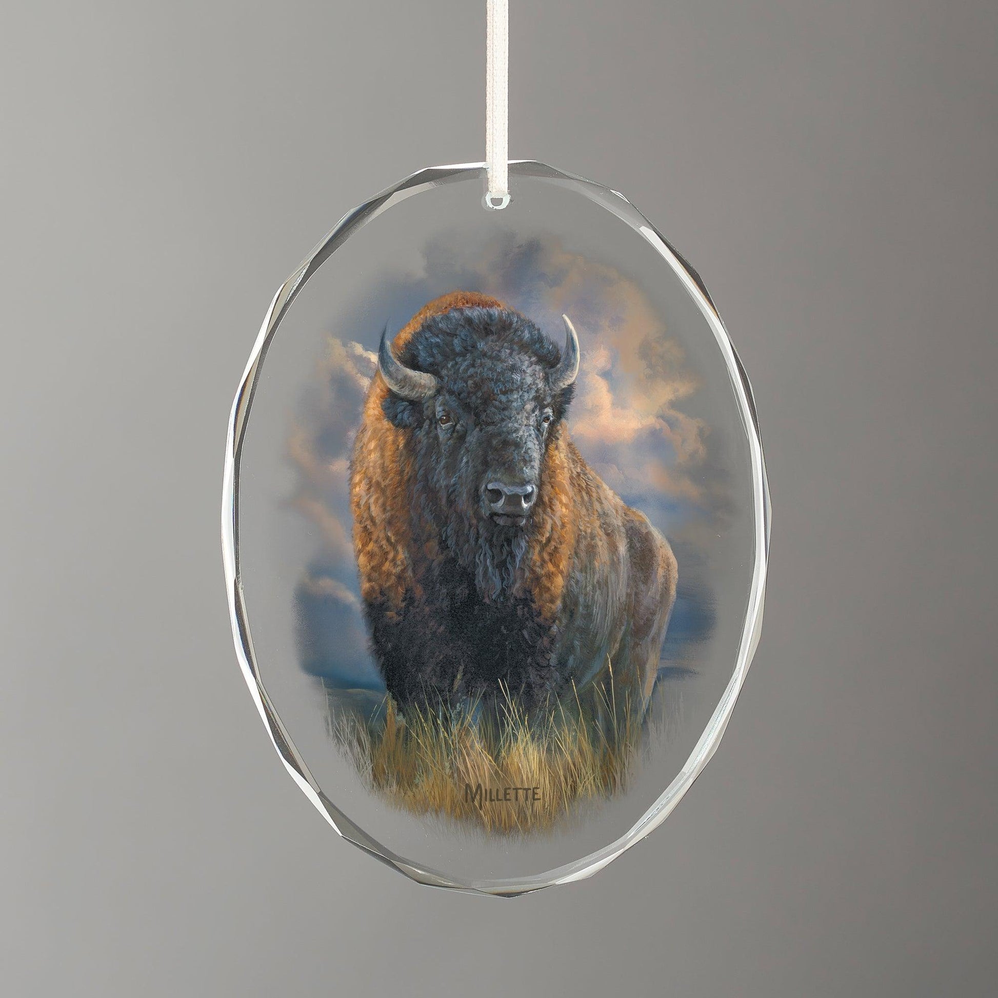 Distant Thunder - Bison Oval Glass Ornament - Wild Wings