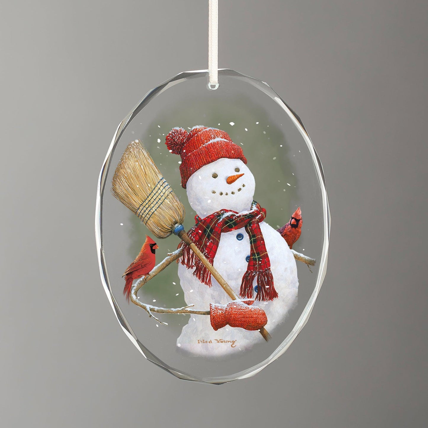 Snowman & Friends Oval Glass Ornament - Wild Wings