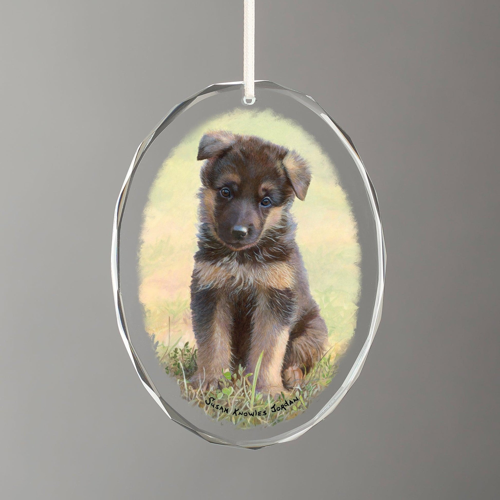 Lucky Enough - German Shepherd Puppy Oval Glass Ornament - Wild Wings